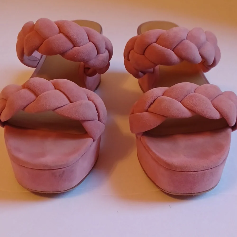 Rebecca Minkoff Imani Pink Braided Genuine Suede Platform Slide Sandals sz 7.5